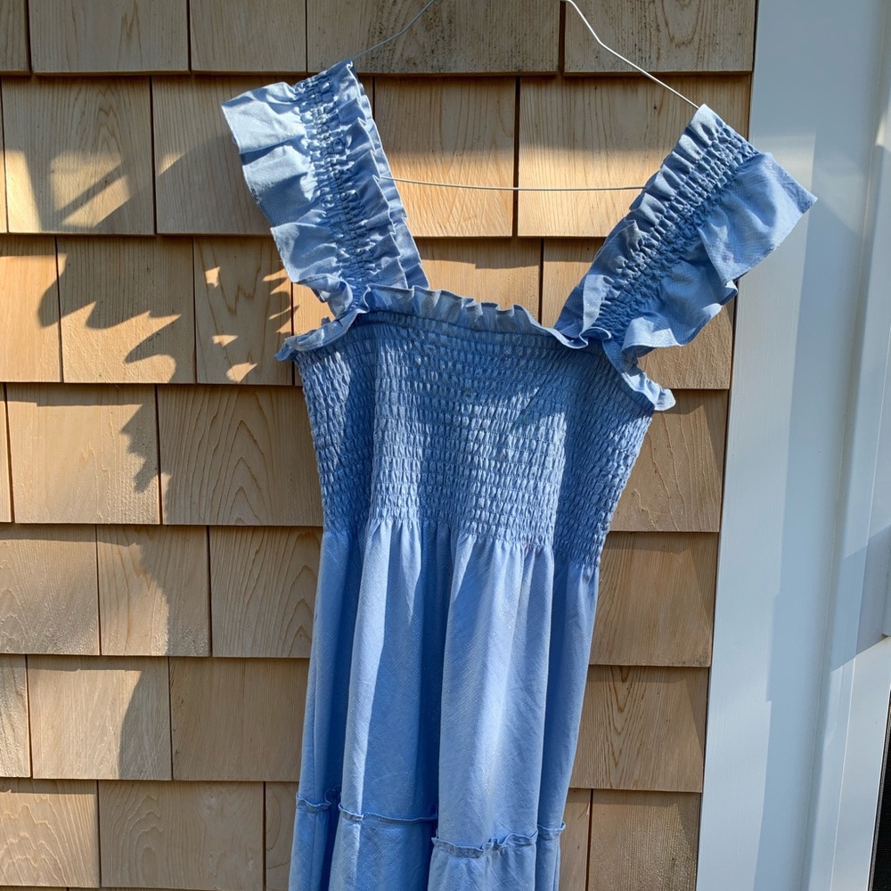Hill House Ellie Nap Dress, blue with shimmery thread laced through out.